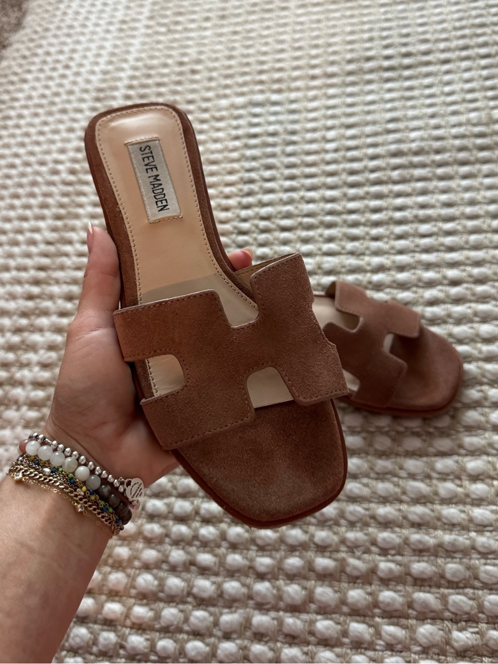Steve Madden Suede Slide Mules in Chestnut Brown